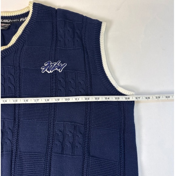 Vintage Y2K FUBU Navy Blue Cable Knit V-Neck Sweater Vest XXL 90s Streetwear - Picture 7 of 10